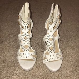 white & gold high heels